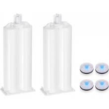 2Pcs Epoxy Gun Adhesive Cartridge, 115mm Plastic Resin Mixer Dual Glue Cartridge with White Piston for 50ml/1.7oz 1:1 AB Glue Adhesive Gun