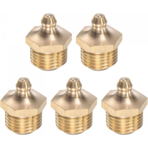 Brass Straight Grease Fitting M16 x 1.5mm Thread Hydraulic Grease Fitting Accessories, 5Pcs
