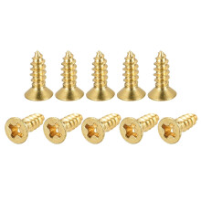 Brass Wood Screws, M3x10mm Phillips Flat Head Self Tapping Connector for Door, Cabinet, Wooden Furniture 50Pcs