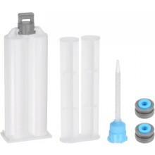 Epoxy Gun Adhesive Cartridge, 122mm Plastic Resin Mixer Dual Glue Cartridge with Push Rod and Mixing Tube for 50ml/1.7oz 1:1 AB Glue Adhesive Gun