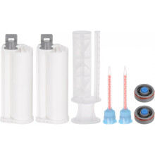 2Pcs Epoxy Gun Adhesive Cartridge, Plastic Resin Mixer Dual Glue Cartridge with Push Rod and Mixing Tube for 50ml/1.7oz 10:1 AB Glue Adhesive Gun