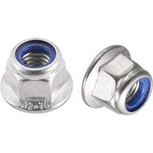 M6 Nylon Insert Hex Lock Nuts with Flange, 304 Stainless Steel, Plain Finish, 20pcs