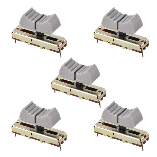 Fader Variable Resistors Mixer 35mm Straight Slide Potentiometer B50K Ohm Grey Black Knobs 5pcs