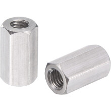M5 x 0.8-Pitch 15mm Length 304 Stainless Steel Metric Hex Coupling Nut, 10-Pack
