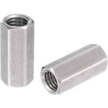 M10 x 1.5-Pitch 30mm Length 304 Stainless Steel Metric Hex Coupling Nut, 5-Pack