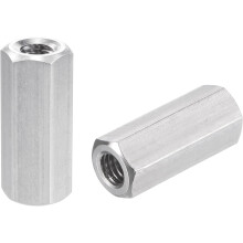 M6 x 1.0-Pitch 25mm Length 304 Stainless Steel Metric Hex Coupling Nut, 10-Pack