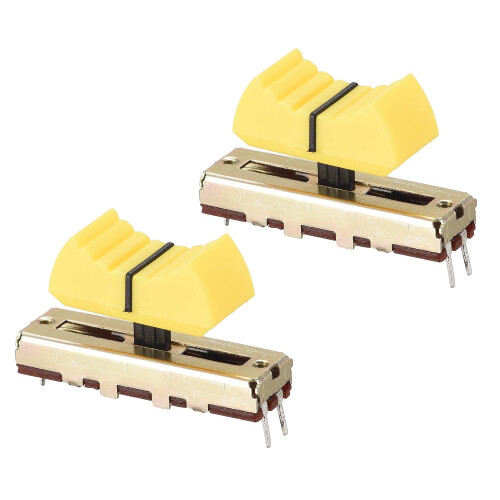 Fader Variable Resistors Mixer 35mm Straight Slide Potentiometer B50K Ohm Yellow Black Knobs 2pcs