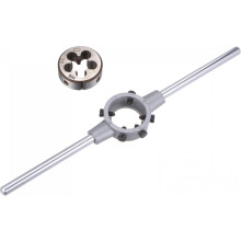 Die Stock Handle Wrench Set, M16 x 2 Threading Round Die and 38mm (Fit M12-M16 Dies) Holder Adjustable Wrench Hand Tool