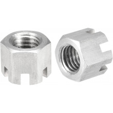 M12x1.75mm Hexagon Slotted Nut, Grade 6.8 304 Stainless Steel Hex Castle Nuts, Silver Tone, 2Pcs