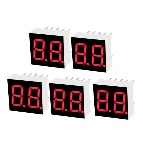 Common Cathode 10 Pin 2 Bit 7 Segment Display 0.59 x 0.55 x 0.28 Inch 0.35" Red LED Display Digital Tube 5pcs