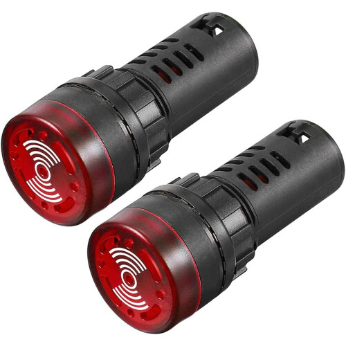 2Pcs Red Indicator Light with Buzzer AC/DC 110V, 22mm Panel Mount Flashing Alarm, for Electrical Control Panel, HVAC, DIY Projects