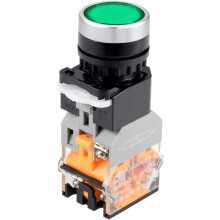 22mm Momentary Push Button Switch Green Round Button DPST 1 No 1 NC Light 24V