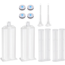2Pcs Epoxy Gun Adhesive Cartridge, Plastic Resin Mixer Dual Glue Cartridge with Push Rod and Mixing Tube for 50ml/1.7oz 1:1 AB Glue Adhesive Gun