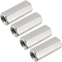 M5 x 0.8-Pitch 20mm Length 304 Stainless Steel Metric Hex Coupling Nuts, 4 Pcs