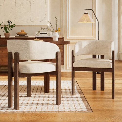 (Walnut, Boucle) 6 Solid Wood Dining Chairs - Walnut Boucle 2