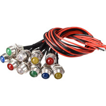 LED Signal Indicator Lights AC/DC 24V 8mm Panel Mount Metal Shell Warning Lamps Red Yellow Blue Green White 10Pcs, for Industrial Electrical Car Motor