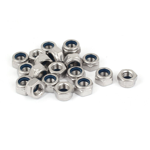 M8 304 Stainless Steel Self-Locking Nylon Insert Hex Lock Nuts 20pcs