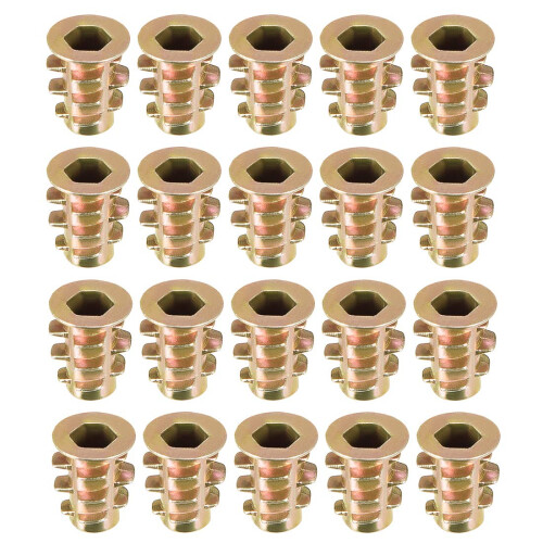 Furniture Threaded Insert Nuts Zinc Alloy M4 Internal Threads 10mm Length 20pcs