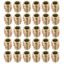 Furniture Threaded Insert Nuts Zinc Alloy Hex-Flush M6 Internal Threads 13mm Length 30pcs