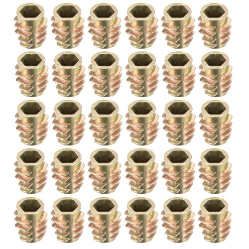 Furniture Threaded Insert Nuts Zinc Alloy Hex-Flush M6 Internal Threads 13mm Length 30pcs