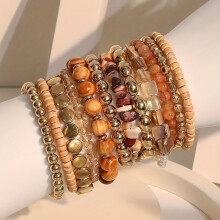 (12 pcs) 12-teiliges Strandarmband-Set im Boho-Stil, stilvolles handgewebtes mehrteiliges Damen-Armband-Set, größtenteils aus Kunststoff