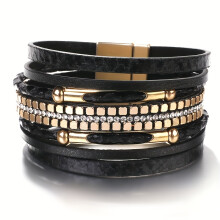 (Black) Stilvolles Kunstlederarmband mit Schlangenledermuster |1 Stück mehrschichtiges Wickelarmband für Männer und Frauen – Schmuck mit M
