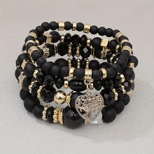(A) 4-teiliges Perlenarmband-Set im Boho-Stil – mehrschichtiges, farbenfrohes handgefertigtes Perlenarmband mit herz- und