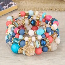 (C) 4-teiliges Perlenarmband-Set im Boho-Stil – mehrschichtiges, farbenfrohes handgefertigtes Perlenarmband mit herz- und
