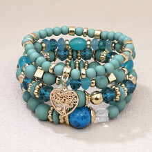 (B) 4-teiliges Perlenarmband-Set im Boho-Stil – mehrschichtiges, farbenfrohes handgefertigtes Perlenarmband mit herz- und