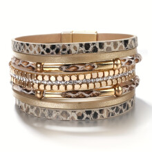 (Khaki) Stilvolles Kunstlederarmband mit Schlangenledermuster |1 Stück mehrschichtiges Wickelarmband für Männer und Frauen – Schmuck mit M