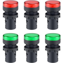 6Pcs Red Green Indicator Light AC/DC 24V, 22mm Panel Mount, for Electrical Control Panel, HVAC, DIY Projects