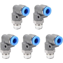 Elbow Push to Connect Air Fittings 6mm Tube OD x 1/8PT Male Thread Pneumatic Quick Release Connectors Grey 5Pcs