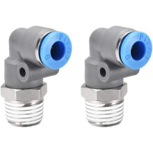 Elbow Push to Connect Air Fittings 6mm Tube OD X 1/4PT Male Thread Pneumatic Quick Release Connectors Grey 2Pcs