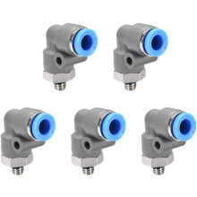 Elbow Push to Connect Air Fittings 6mm Tube OD x M5 Male Thread Pneumatic Quick Release Connectors Grey 5Pcs