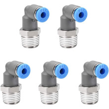 Elbow Push to Connect Air Fittings 4mm Tube OD x 1/4PT Male Thread Pneumatic Quick Release Connectors Grey 5Pcs