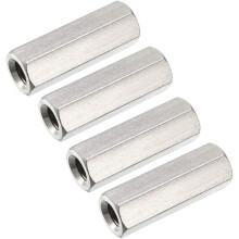 M6 x 1-Pitch 30mm Length 304 Stainless Steel Metric Hex Coupling Nut, 4Pcs