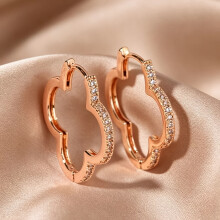 (Rose) Damen-Ohrringe mit Zirkonia, 1 Paar, Blumen-Glücksklee-Motiv