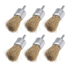 1-Inch Wire Wheel Brush Cup Copper Plated Crimped Steel with Shank 0.012-inch Wire Dia 6 Pcs