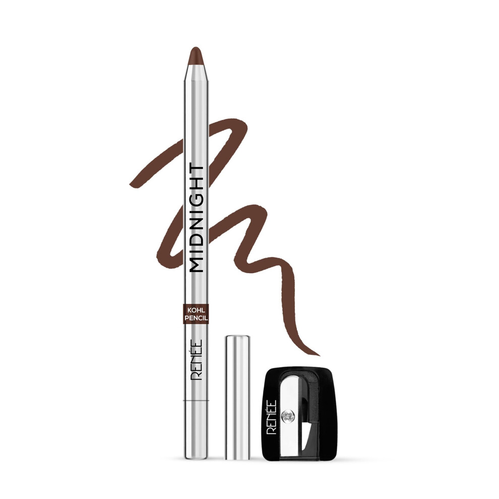 Photos - Eyeshadow Renee Midnight Kohl Pencil- Brown | Waterproof, Smudge-Proof Kajal With Sharpener | Matte Finish, Long-Lasting Upto 24 Hours 