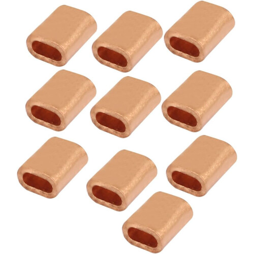 6.5mm x 3mm Hole Flat Wire Rope Clip Clamp Copper Ferrules 10 Pcs