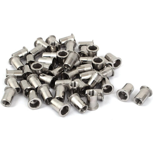 M10 Stainless Steel Flat Head Rivet Nut Insert Nutsert Silver Tone 50pcs