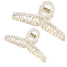 Annacreations 2 Pcs Pearl Large Hair Claw Clips Long Hair Jaw Clips Clutches Barrettes Hair Accessories For Women And Girls, White