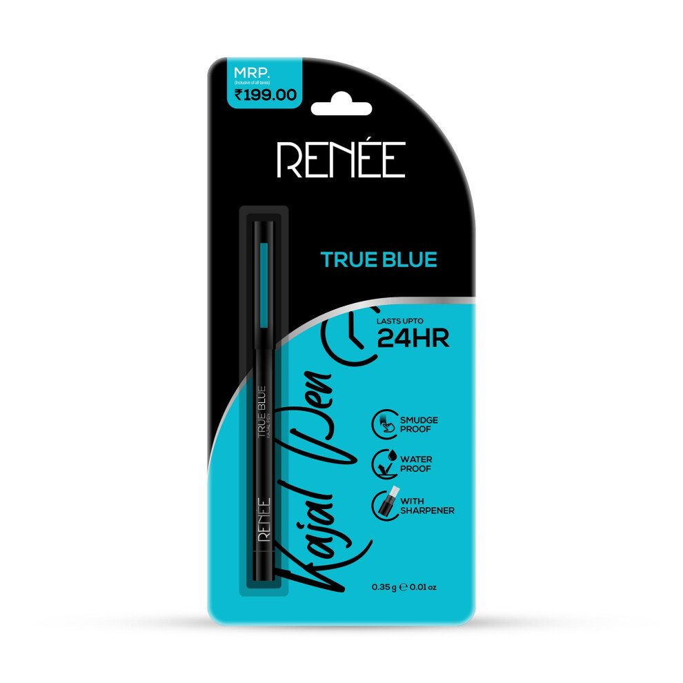 Photos - Eyeshadow Renee Kajal Pen With Sharpener - True Blue | 24 Hrs Stay | Long Lasting Kohl Pencil | Matte Finish | Rich Color Payoff | Smu