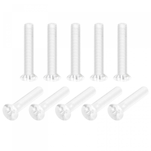 M5 x 30mm Plastic Phillips Machine Screws, PC Flat Head Machine Bolts Transparent 25pcs