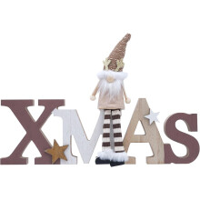 Figura Gnomo Adorno Navideño Madera Rústico Estético Marrón