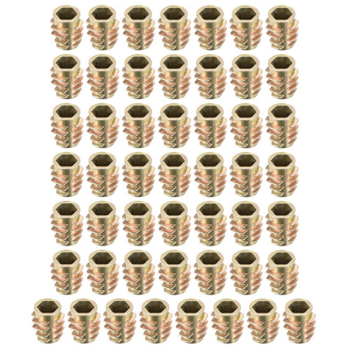 Furniture Threaded Insert Nuts Zinc Alloy Hex-Flush M6 Internal Threads 13mm Length 50pcs