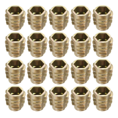 Furniture Threaded Insert Nuts Zinc Alloy Hex-Flush M8 Internal Threads 15mm Length 20pcs