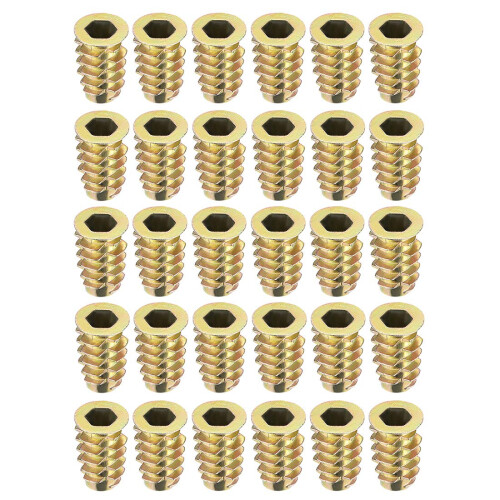 Furniture Threaded Insert Nuts Zinc Alloy M6 Internal Threads 18mm Length 30pcs