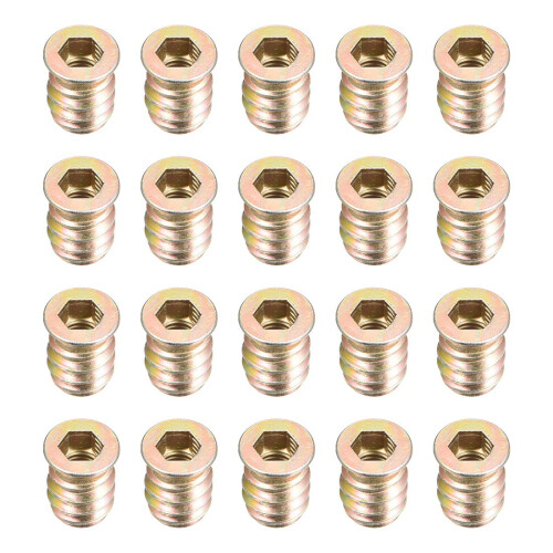 Wood Furniture M6x15mm Threaded Insert Nuts Interface Hex Socket Drive 20pcs