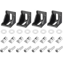 4Set Inside Corner Bracket Gusset Kits, 38x38x35mm 4040 Angle Connector for European 4040 Series Aluminum Profile (Black/ 8 x T Spring Nuts & Hex Sock